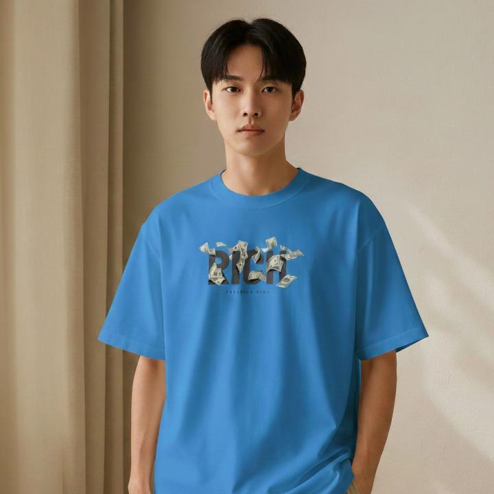 RICH Oversized Graphic T-Shirt – Blue | “I’m Not Bad, I’m Just Rich” Edition